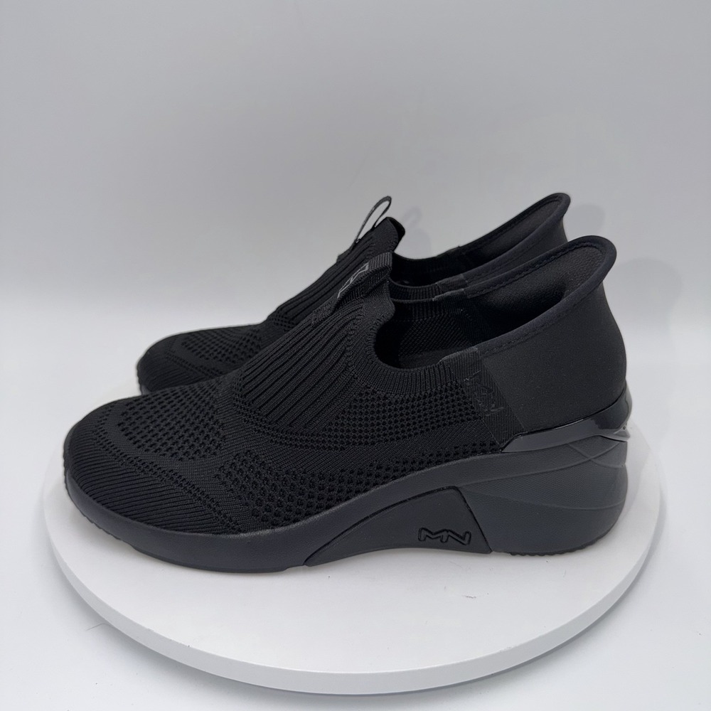 Skechers Mark Nason Crecent Shoe Women 8 Black Hands Free Slip-Ins Wedge Sneaker